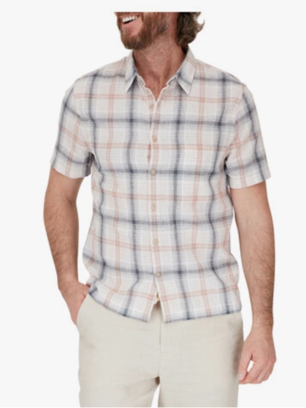 Vince linen cotton blend short sleeve plaid button down sz L